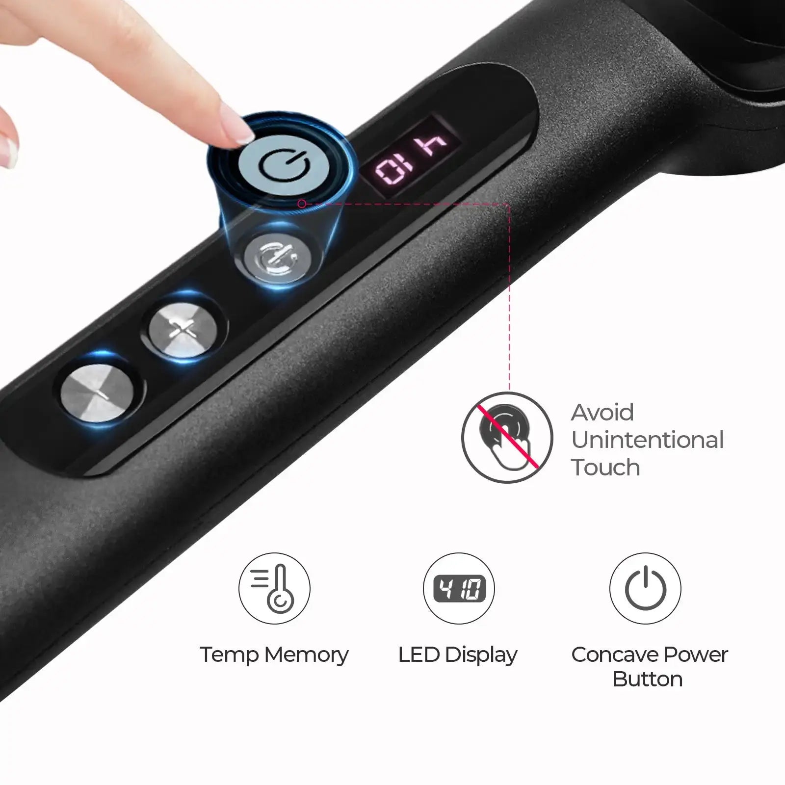 TYMO RING PLUS styler comb: temp memory, LED display, anti-touch button.